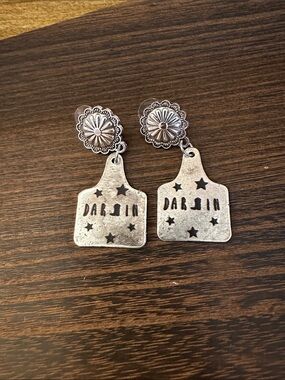 Silver 'Darlin' Star Cutout Dangle Earrings